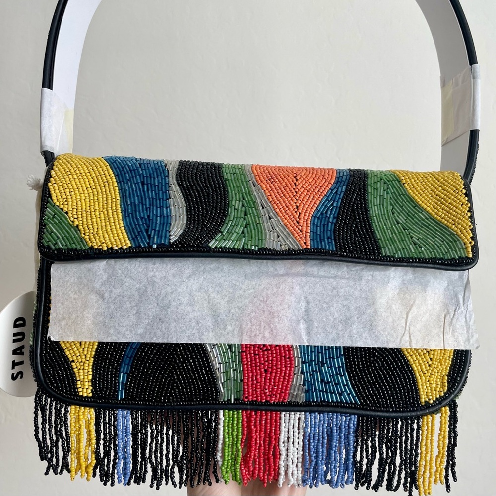 STAUD BEADED TOMMY BAG MULTI COLOR FRINGE - Picture 4 of 5